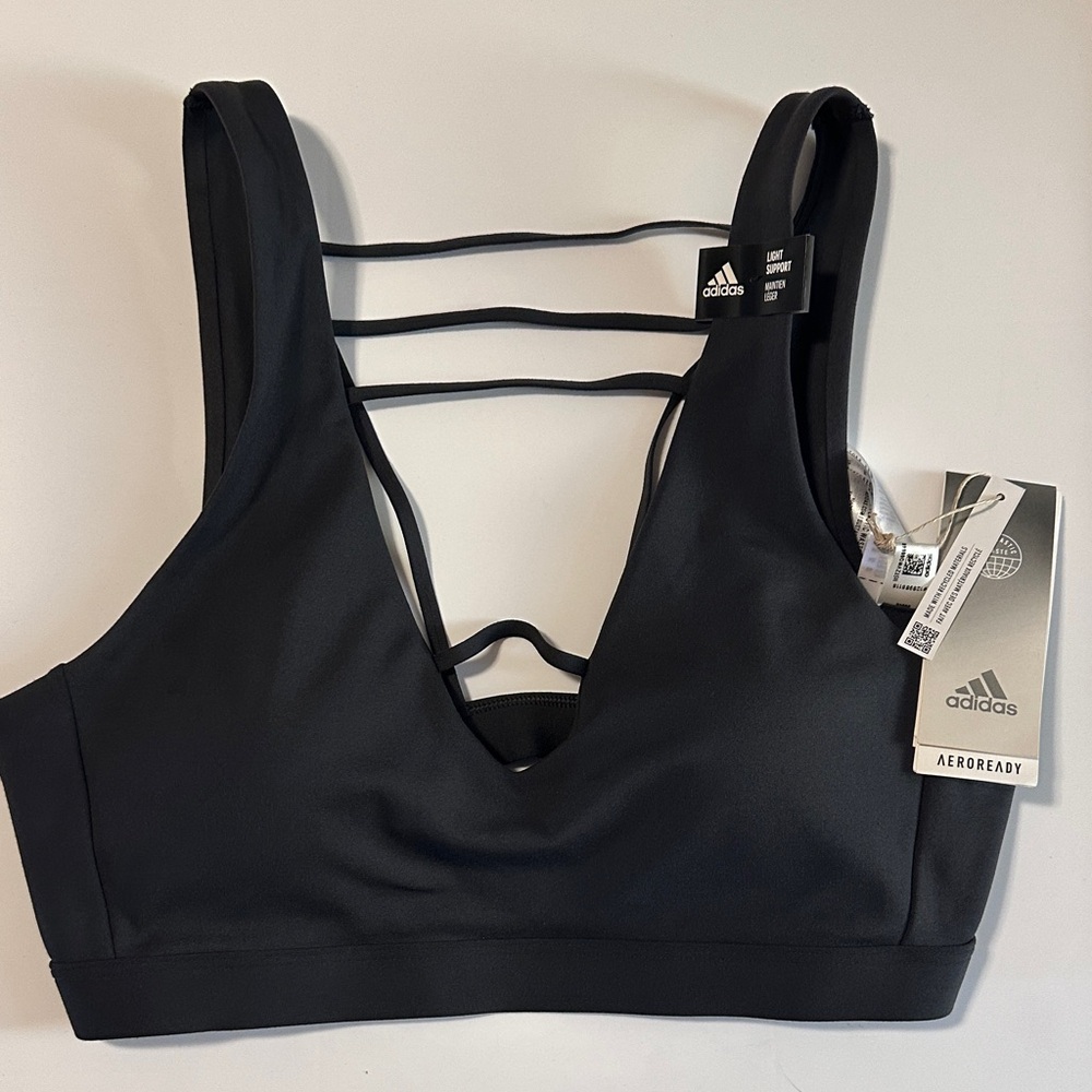 Adidas Women's light support Black Carbon Yoga Studio Luxe Sports Bra